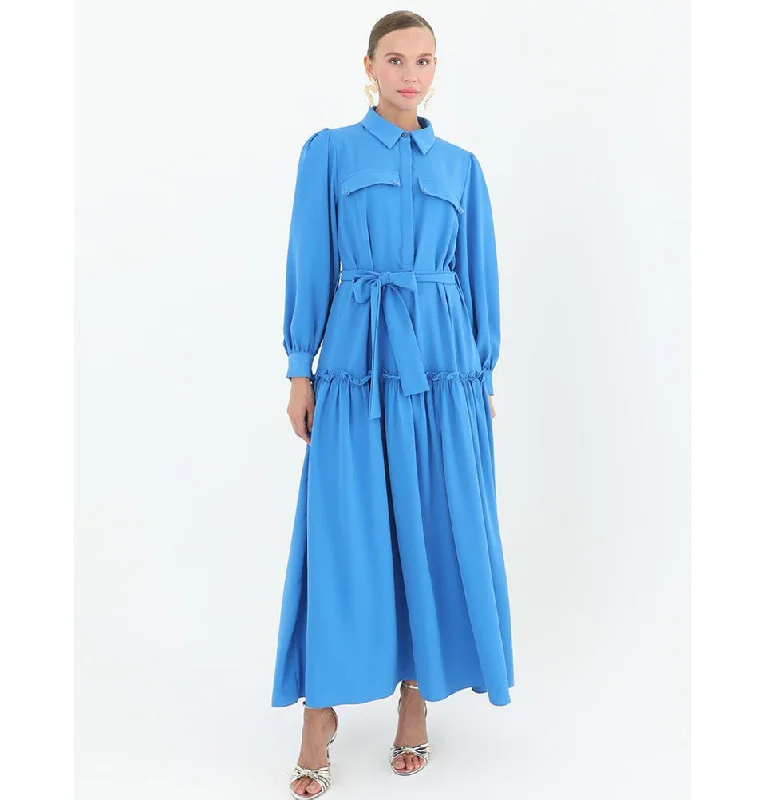 Special Discount Modest Women's Shirt Dress 12502 - Blue