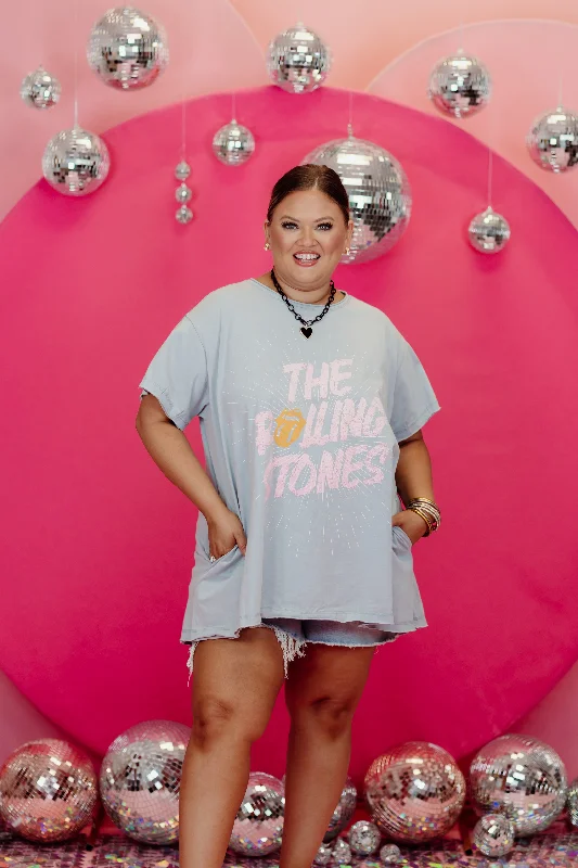 Exclusive Deal Dusty Blue Sunburst Rolling Stones Oversized T-Shirt Dress