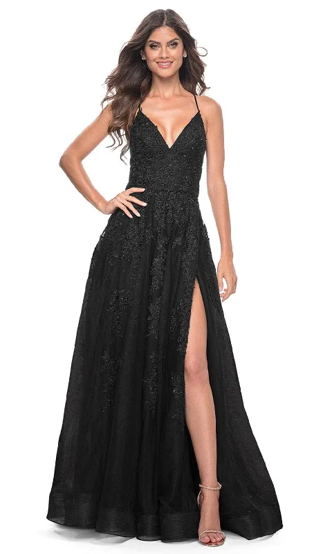 Limited Availability La Femme 32303 - V-Neck Embroidered Tulle Prom Gown