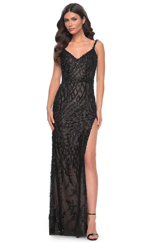Closeout La Femme 32450 - Beaded V-Shaped Open Back Prom Dress