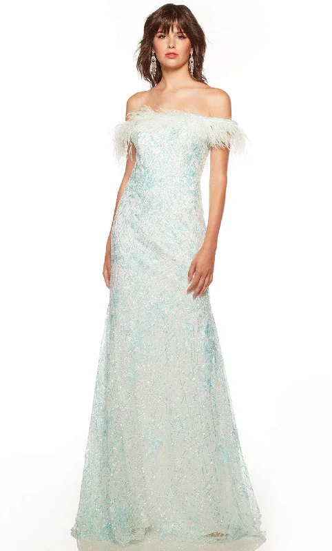 Clearance Items Alyce Paris 61406 - Off Shoulder Feathered Long Gown