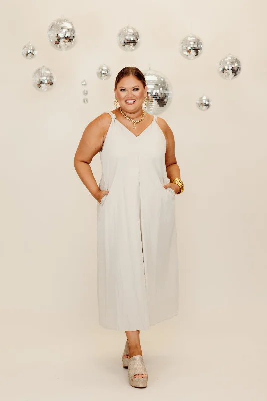 Mega Sale Cream Loose Fit Knot Strap Midi Dress