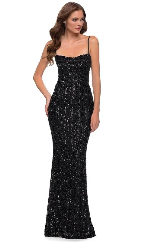 Warehouse Sale La Femme 29713SC - Striped Sequin Fitted Prom Dress