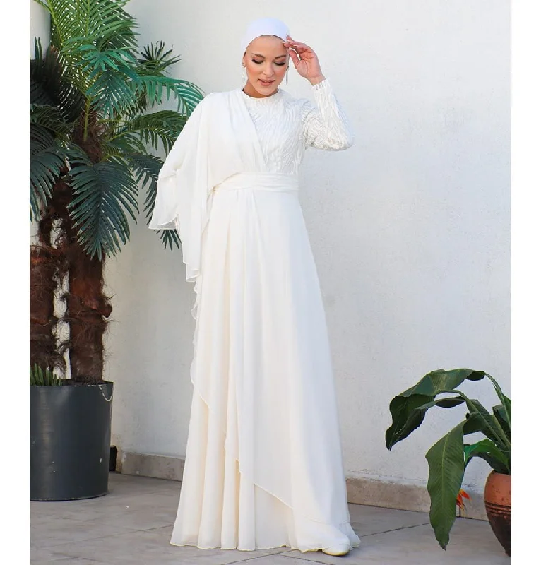 Extra Savings Modest Formal Cape Dress G569 - White
