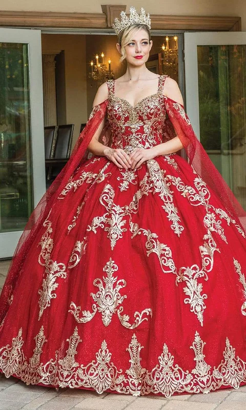 Deep Discounts Dancing Queen - 1651 Cold Shoulder Detachable Cape Gown