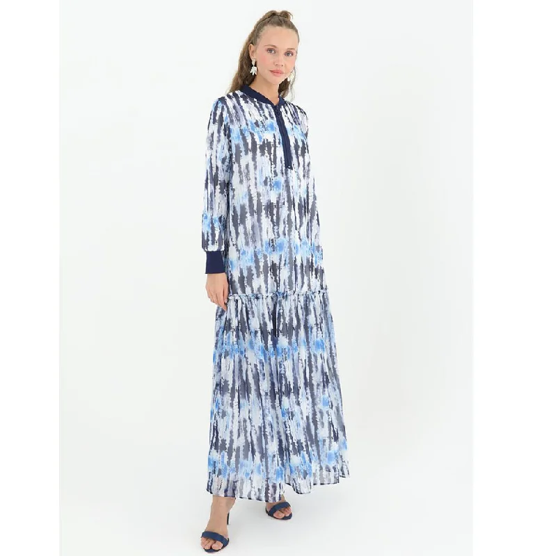 Overstock Sale Modest Women's Abstract Dress 12531 - Navy