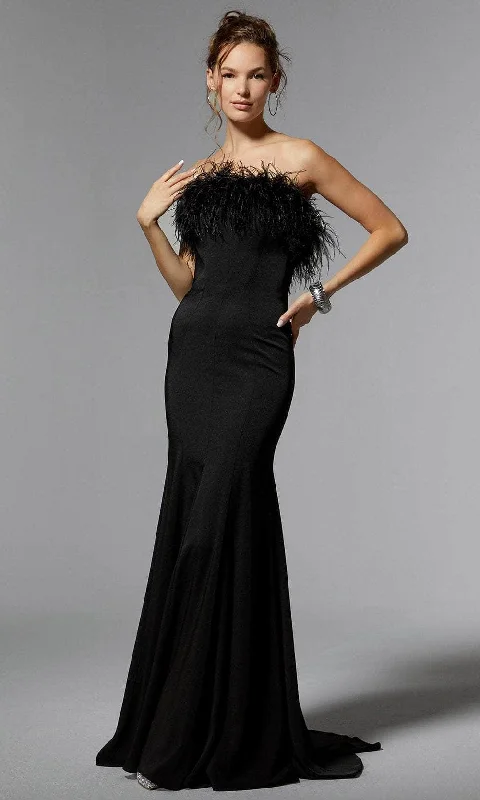 Limited Availability MGNY By Mori Lee 72923 - Feather Trimmed Evening Dress