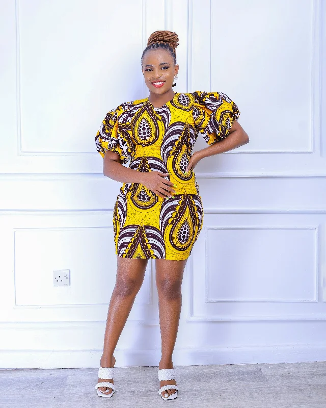 Unmissable Offer Simi Women's African Print Stretch Dress (Yellow)