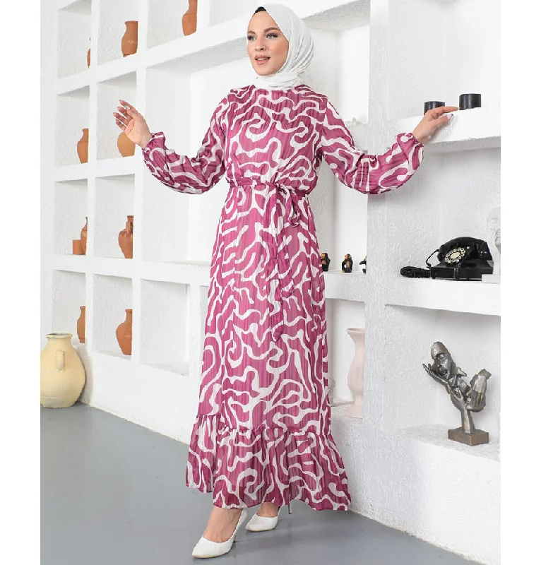 Clearance Items Modest Women's Dress Abstract 3105-23 Pink