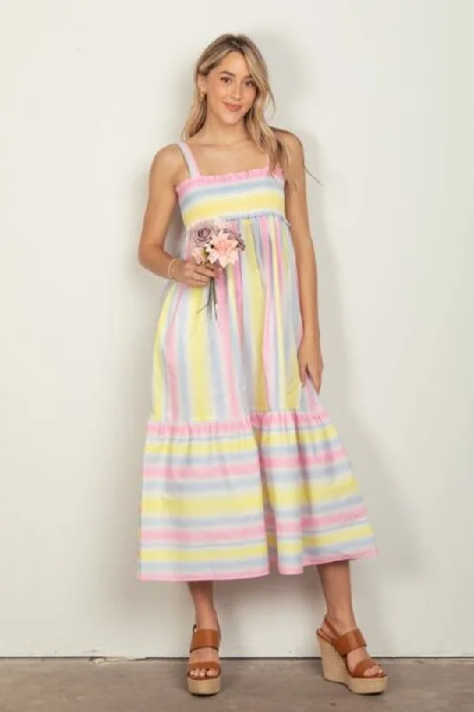 Major Savings VERY J Striped Woven Smocked Midi Cami Dress