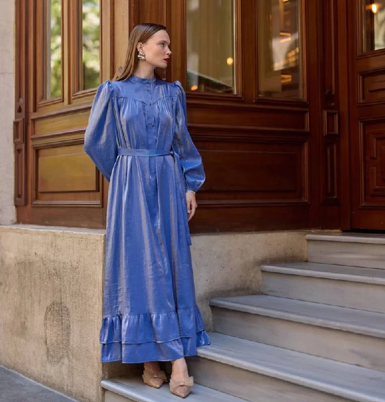 Savings Alert Modest Women's Satin Dress 24559 - Blue