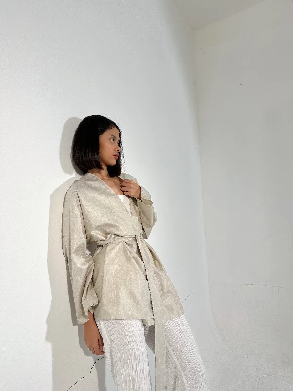 Mega Deal Beige Short Kimono Linen Blend