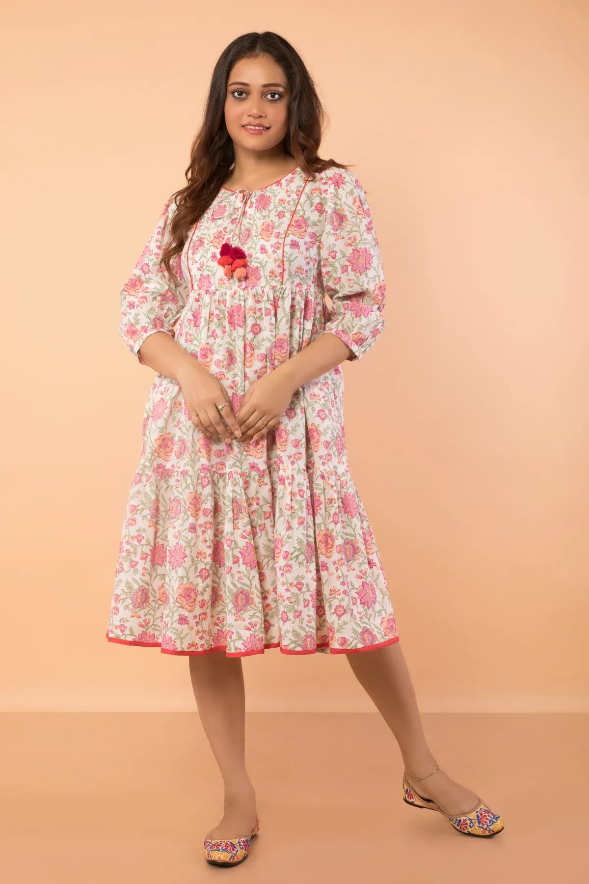 Take Advantage Subtle Pink Pintucked Flared Dress