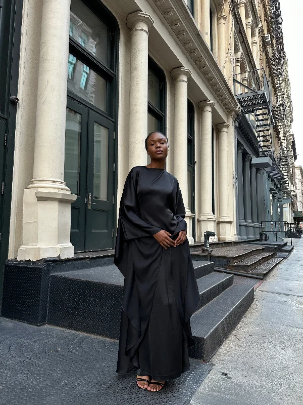 Super Sale Black Satin Kaftan Dress