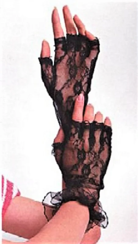 Can't Be Beat IS-BW-3006 Wrist Length Lace Fingerless Gloves with Ruffle