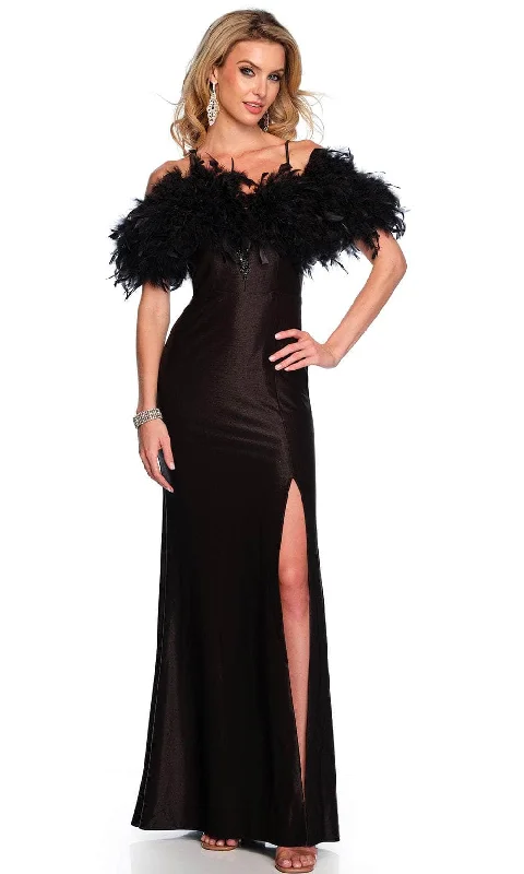 Reduced Prices Dave & Johnny 11436 - Cold Shoulder Feather Detailed Prom Gown