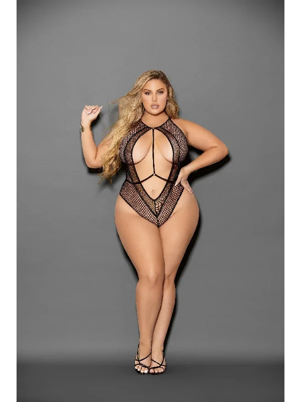 Doorbuster Deal Escante 33474X Euphoria fetish fishnet teddy, Black. Queen Size