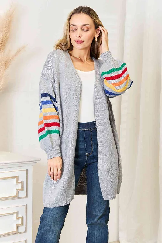 Hurry In Double Take Multicolored Stripe Open Front Longline Cardigan