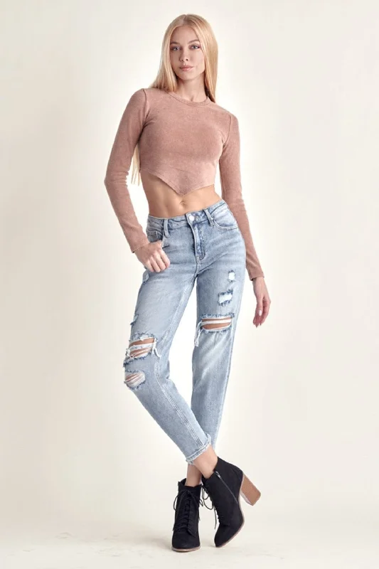 Deep Discounts RISEN Distressed Slim Cropped Jeans