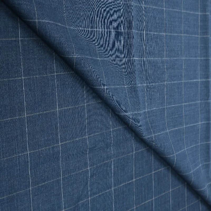 Great Deals 4.50 YDS Blue and White Glen Check Time Off Wool Linen and Silk Loro Piana Fabric