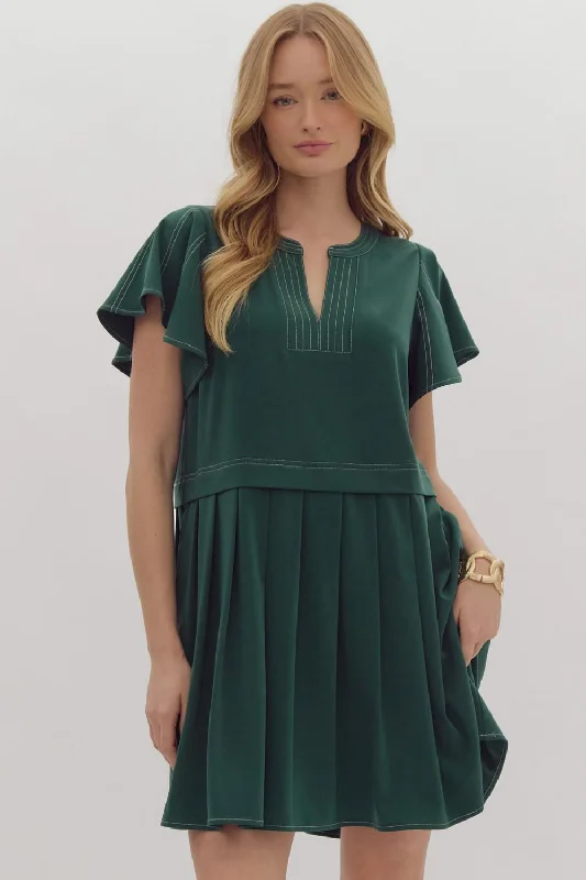 Price Slash Flutter Sleeve Mini Dress - Green