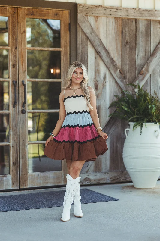 Extra Savings Multicolor Ric Rac Trim Colorblock Dress