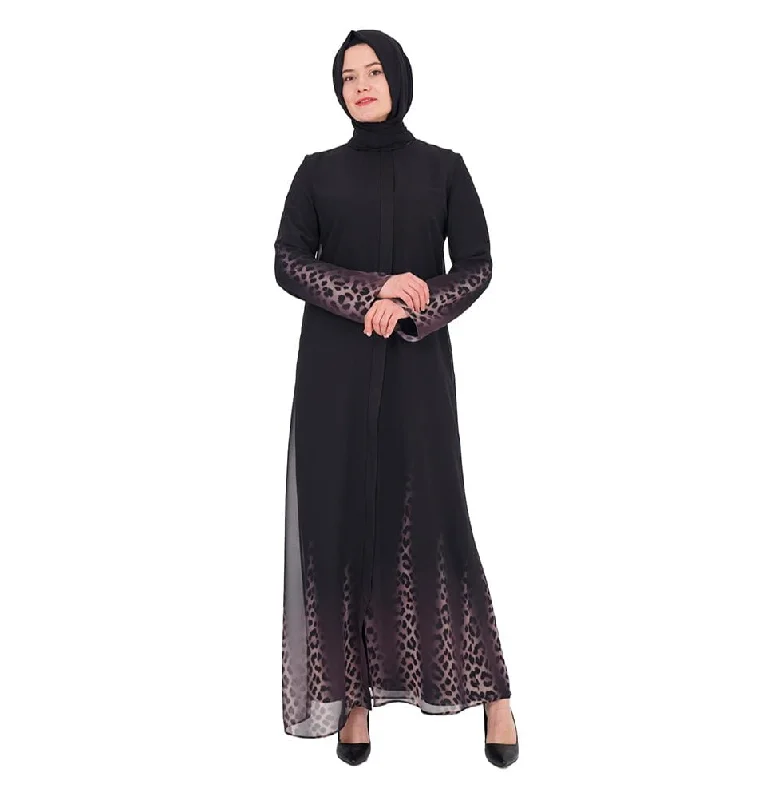 Year-End Clearance Modest Ombre Leopard Women’s Abaya - 205 Black
