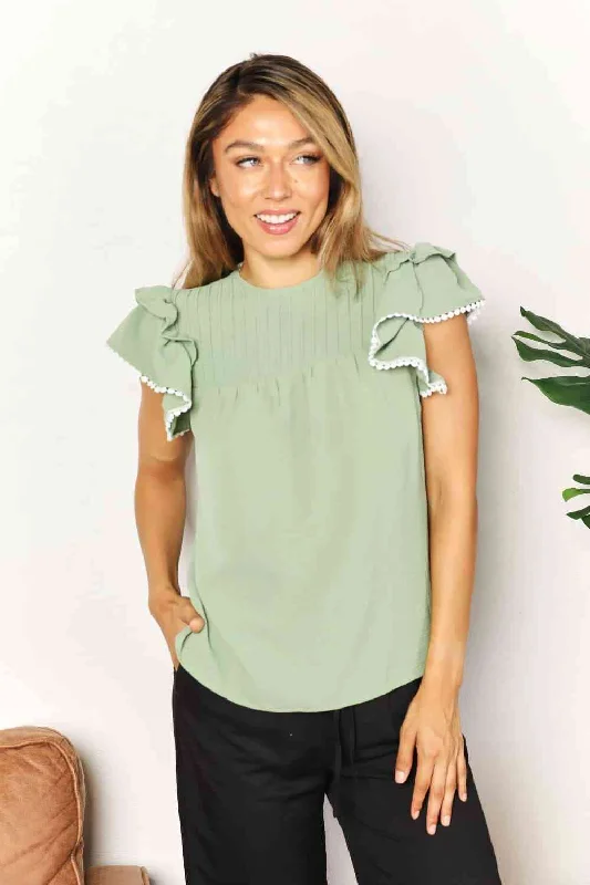 Today’s Deal Double Take Pleated Detail Flutter Sleeve Blouse