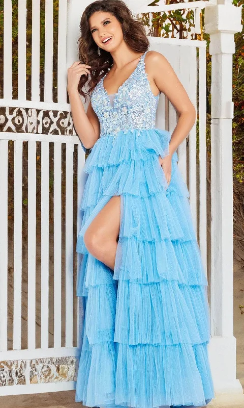 Deep Discounts Jovani 37632 - Embroidered V-Neck Prom Dress