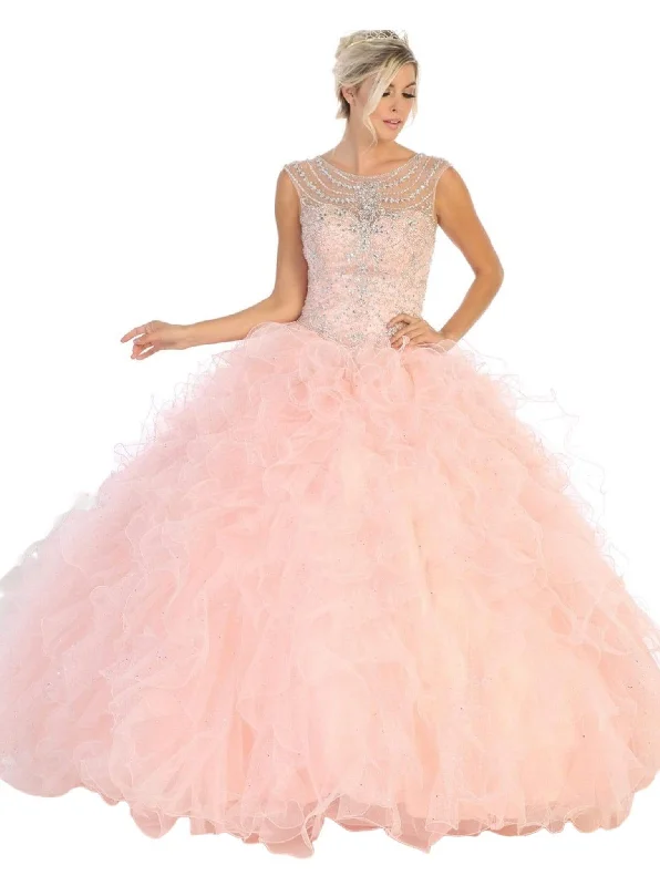 Major Savings May Queen - LK124 Cap Sleeve Crystal Ornate Ruffled Ballgown