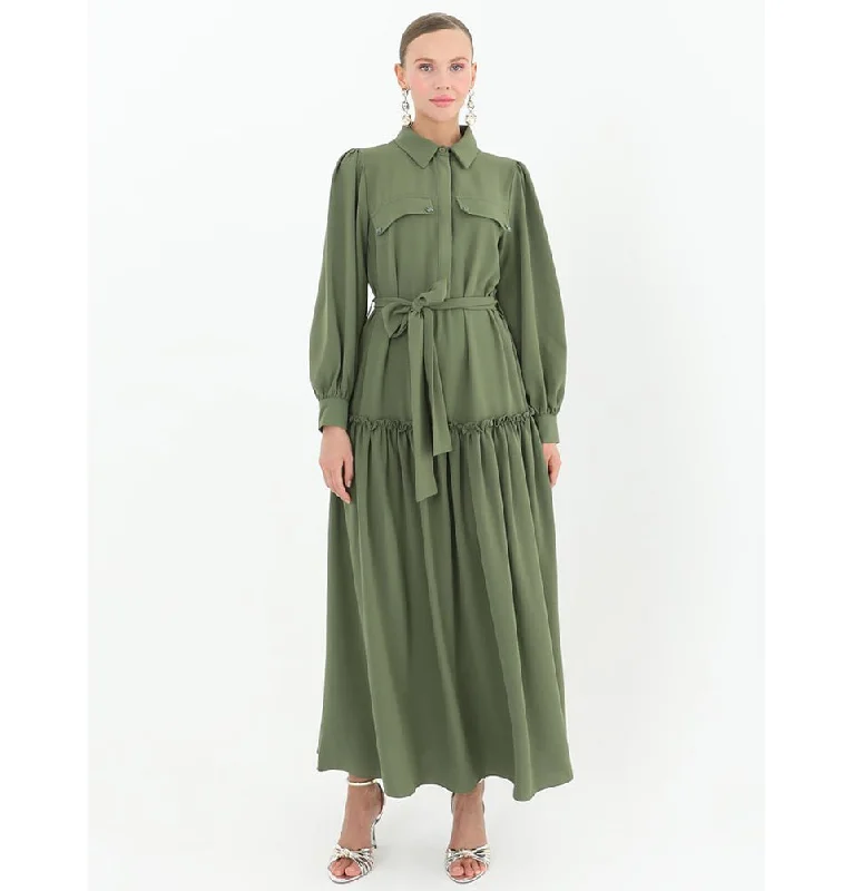 Super Bargain Modest Women's Shirt Dress 12502 - Olive Green