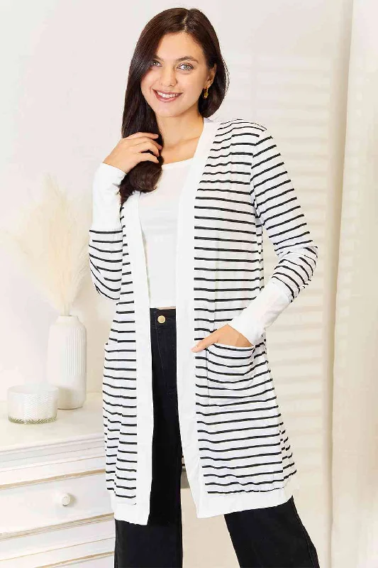 Flash Deals Double Take Striped Open Front Longline Cardigan