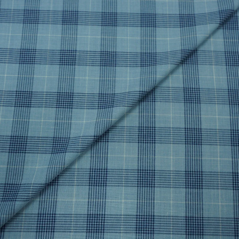 Blowout Sale Light Blue Plaid Dormeuil Calypso Finest Wool Silk And Linen Fabric