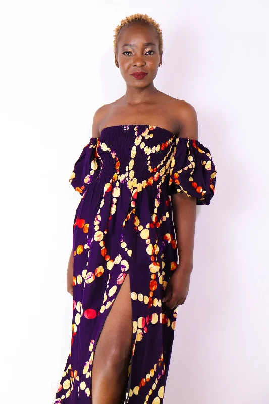 Price Drop Alert Jaali Women's African Print Off-Shoulder Maxi Dress (Purple)