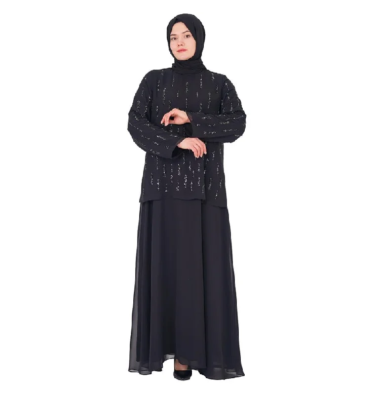 Flash Sale Modest Muslim Women's Elegant Evening Sequins Chiffon Abaya - 183 Black Flash Sale Modest Muslim Women's Elegant Evening Sequins Chiffon Abaya - 183 Black