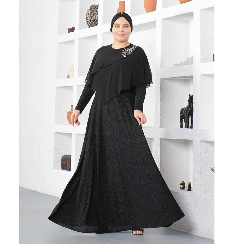 Act Now Modest Muslim Women’s Embellished Elegant Draped Sleeve Evening Dress - G571 Black Act Now Modest Muslim Women’s Embellished Elegant Draped Sleeve Evening Dress - G571 Black
