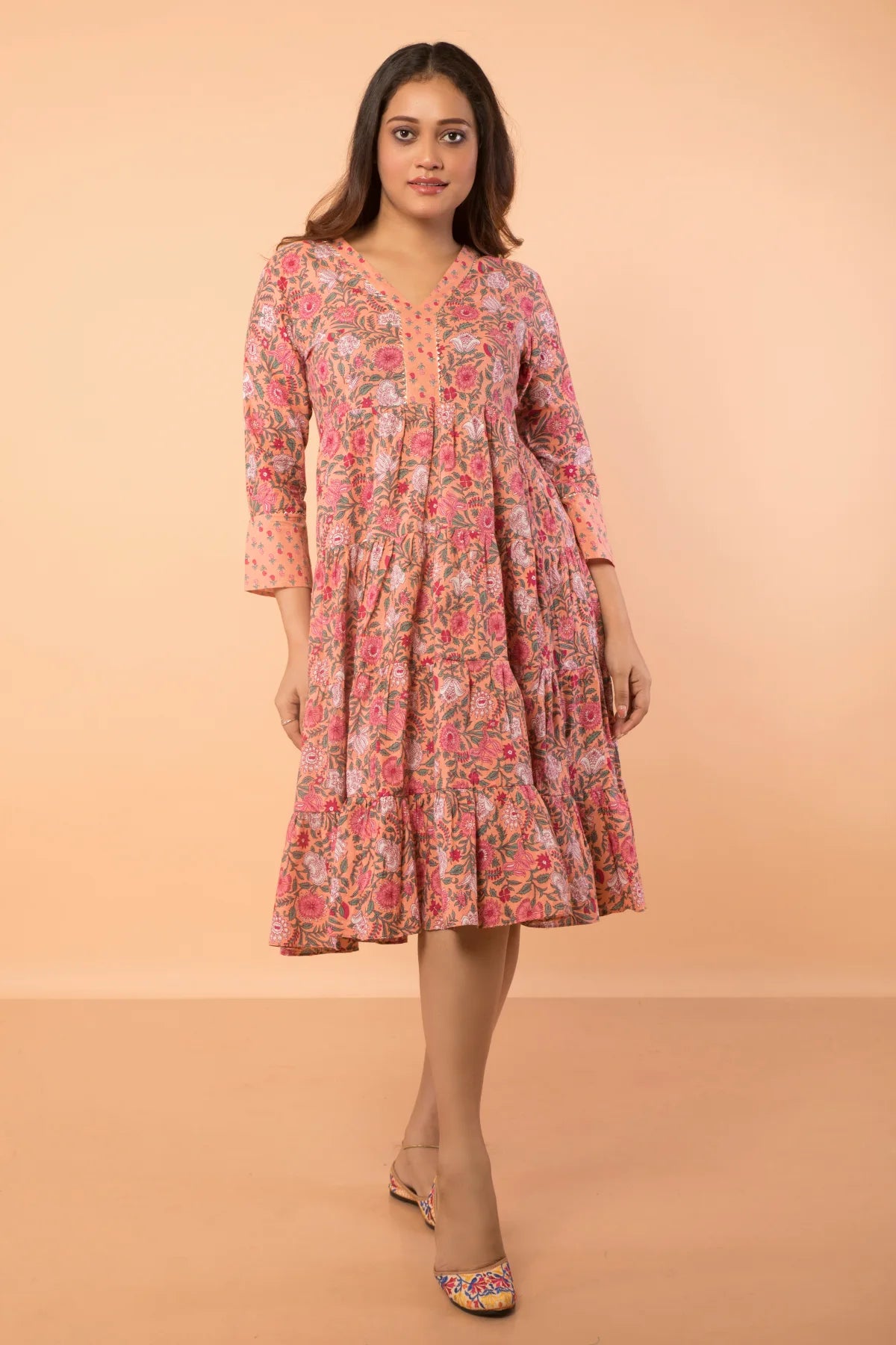 Extra Savings French Cut Floral Print Cotton Dress