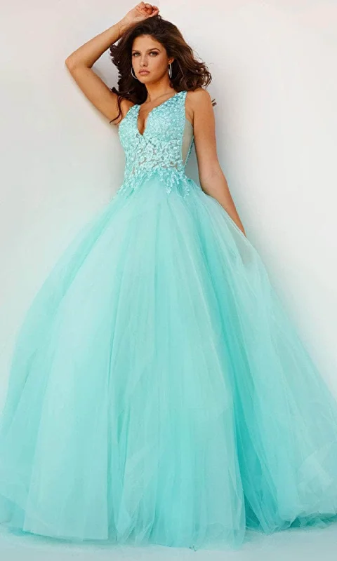 Bonus Savings Jovani 08572 - V-Neck Laced Ballgown