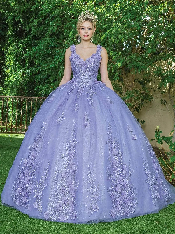 Stock Clearance Dancing Queen - 1623 V Neck Floral Glittered Ballgown