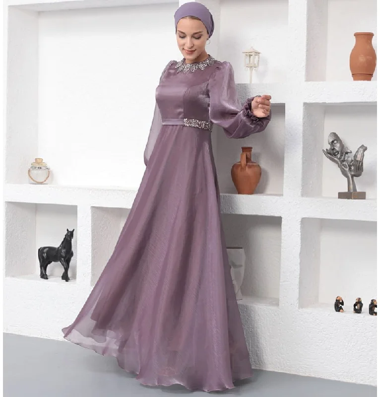 Online Specials Modest Formal Satin Dress G531 Lilac
