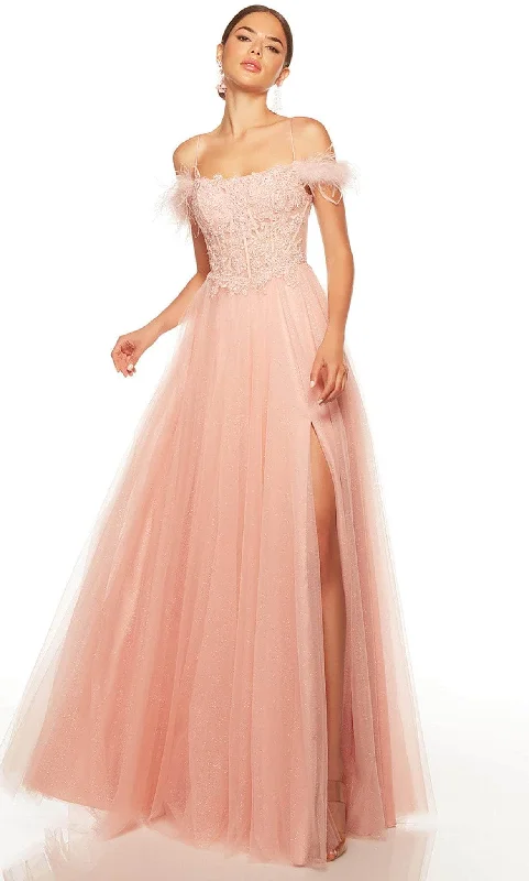 YEAR-End Sale Alyce Paris 61328 - Feathered Off Shoulder Evening Gown