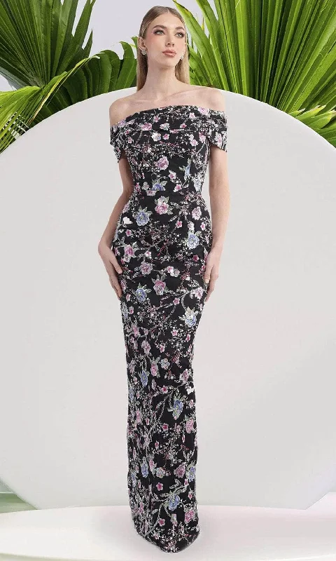 Discount Deals Janique 2444 - Floral Print Sheath Long Dress