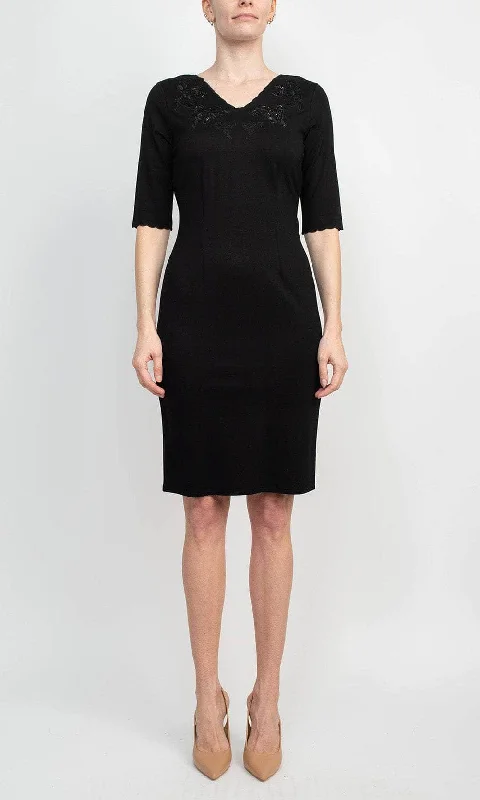 Low Prices Tahari THF97006 - Scalloped V-Neck Formal Dress