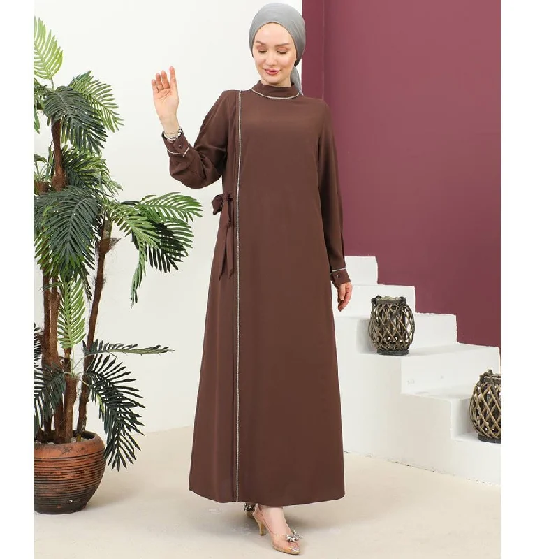 Best Deals Modest Women's Dress Elegant 9470 Brown