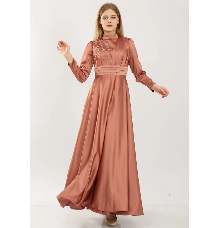 Markdowns Modest Formal Satin Dress G432 Rose Gold