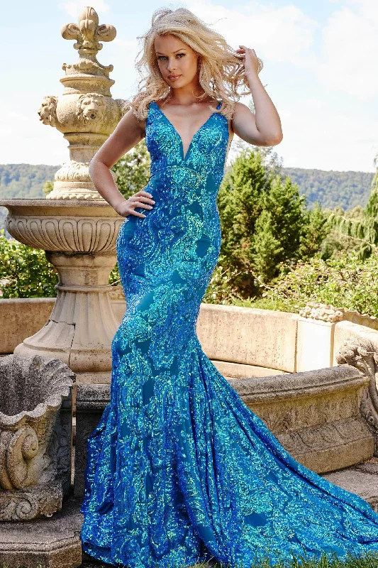 Sneak Peek Sale Jovani 08646 - Sequin Motif V-Neck Prom Dress