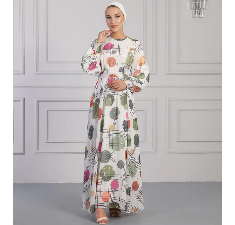 Special Discount Modest Women's Dress Spotted Abstract 7999-29 - Green and Multicolored Special Discount Modest Women's Dress Spotted Abstract 7999-29 - Green and Multicolored
