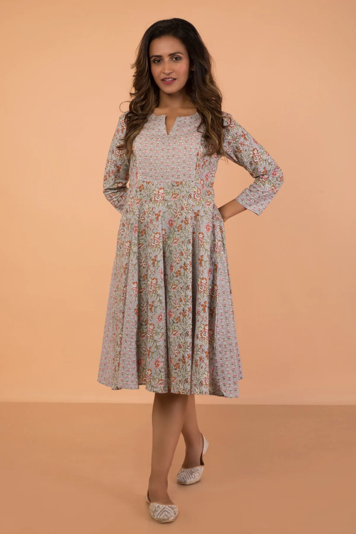 Discount Days Double Print Gray Hand Block Printed  Kali Dress