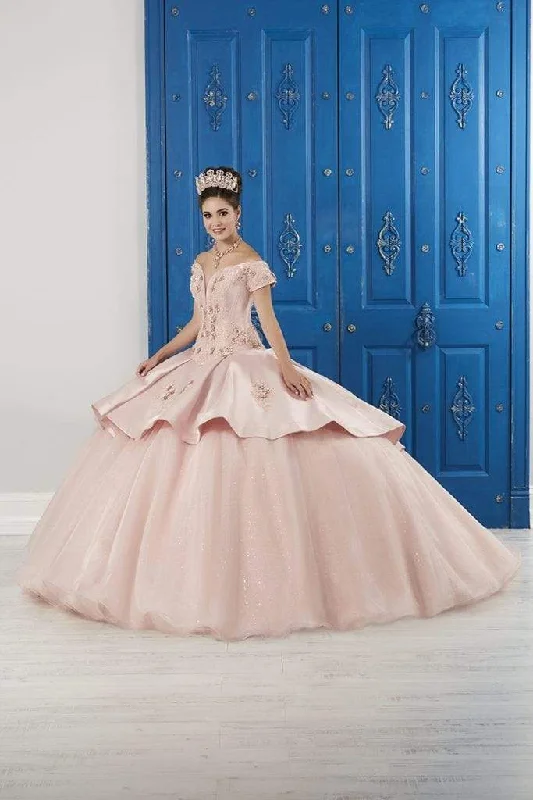 YEAR-End Clearance LA Glitter - 24044 Floral Lace Deep Offshoulder Glitter Tulle Ballgown