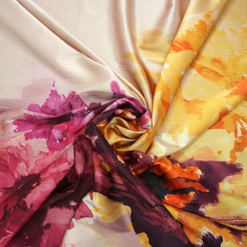 Clearance Event Multicolored Floral Print on Blush Silk Charmeuse Fabric